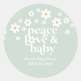 Retro Daisy boho Peace Love Baby shower Ronde Sticker