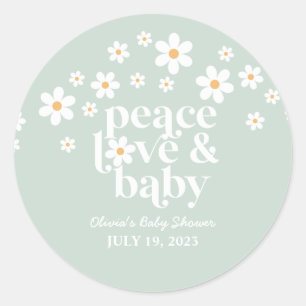 Retro Daisy boho Peace Love Baby shower Ronde Sticker