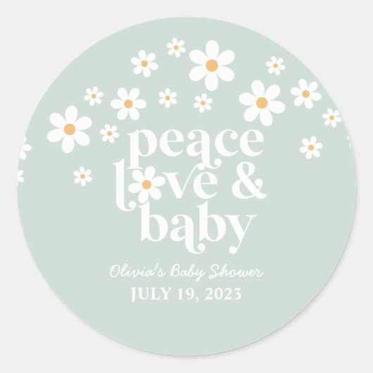 Retro Daisy boho Peace Love Baby shower Ronde Sticker (Voorkant)