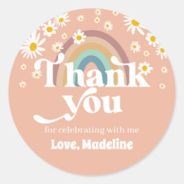  Retro Daisy Boho Rainbow Dank u Ronde Sticker