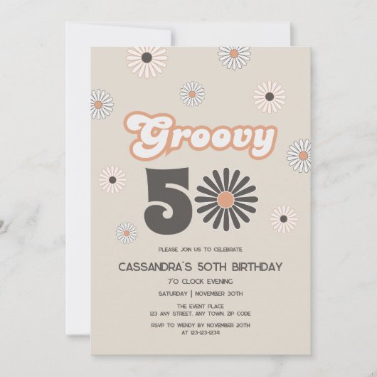 Retro Daisy Boho Terracotta Groovy 50e verjaardag Kaart (Voorkant)