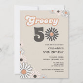 Retro Daisy Boho Terracotta Natural 50th Birthday Kaart (Voorkant)