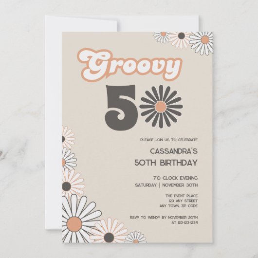 Retro Daisy Boho Terracotta Natural 50th Birthday Kaart (Voorkant)