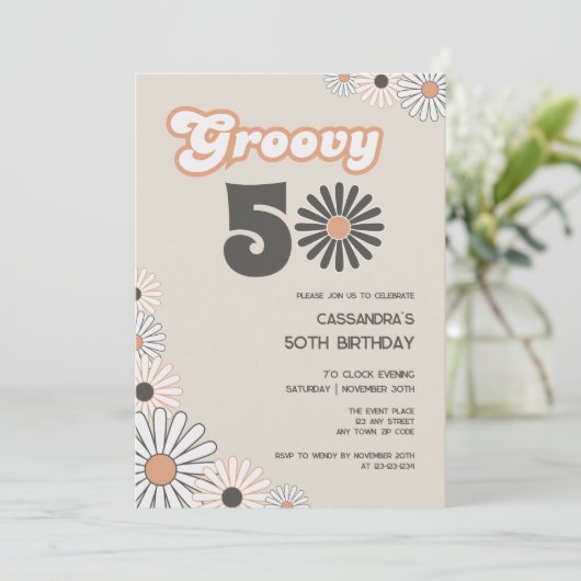 Retro Daisy Boho Terracotta Natural 50th Birthday Kaart (Staand voorkant)
