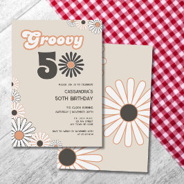 Retro Daisy Boho Terracotta Natural 50th Birthday Kaart