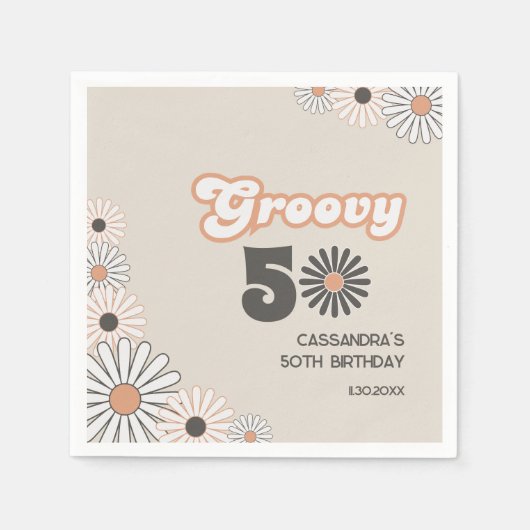 Retro Daisy Boho Terracotta Natural 50th Birthday Servet (Voorkant)