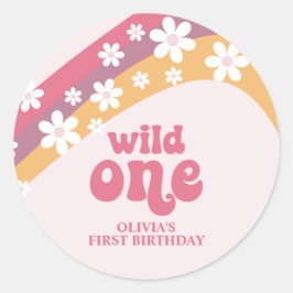 Retro Daisy Boho Wild One Rainbow Classic Round St Ronde Sticker