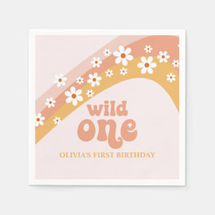 Retro Daisy Boho Wild One Rainbow Napkins Servet