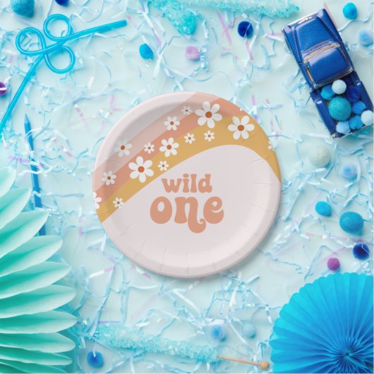 Retro Daisy Boho Wild One Rainbow Paper Bord (Feest)