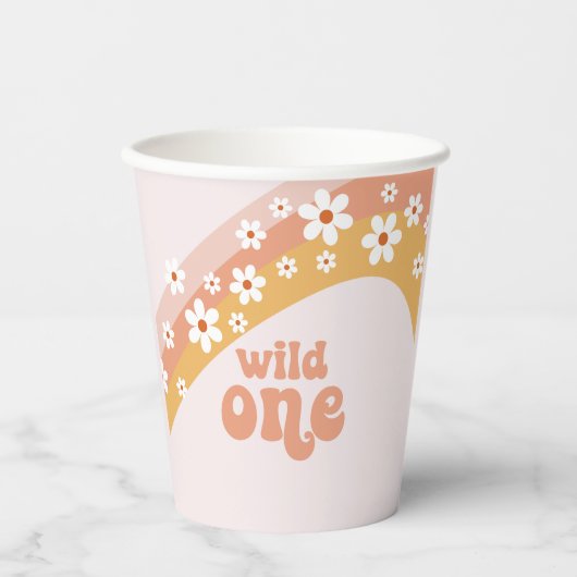 Retro Daisy Boho Wild One Rainbow Papieren Bekers (Voorkant)