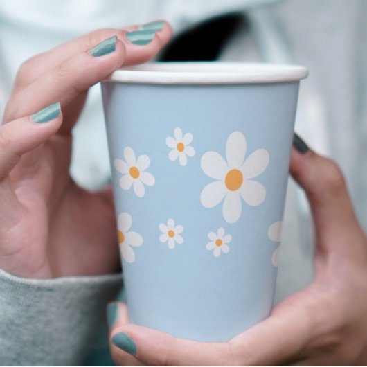 Retro Daisy bord blauw Baby shower Papier Cups Papieren Bekers