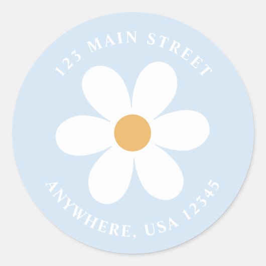 Retro daisy bord blauw boho retouradres label (Voorkant)