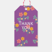 Retro Daisy Bouquet Pattern in Paars Dank je wel Cadeaulabel (Voorkant)