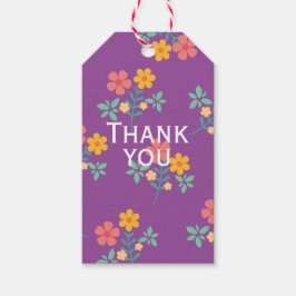 Retro Daisy Bouquet Pattern in Paars Dank je wel Cadeaulabel