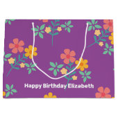 Retro Daisy Bouquet Pattern in Paars Gepersonalise Groot Cadeauzakje (Voorkant)