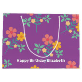 Retro Daisy Bouquet Pattern in Paars Gepersonalise Groot Cadeauzakje (Achterkant)