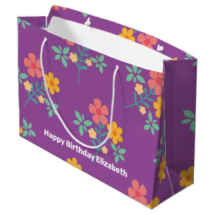 Retro Daisy Bouquet Pattern in Paars Gepersonalise Groot Cadeauzakje