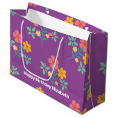 Retro Daisy Bouquet Pattern in Paars Gepersonalise Groot Cadeauzakje (Voorkant Gekanteld)