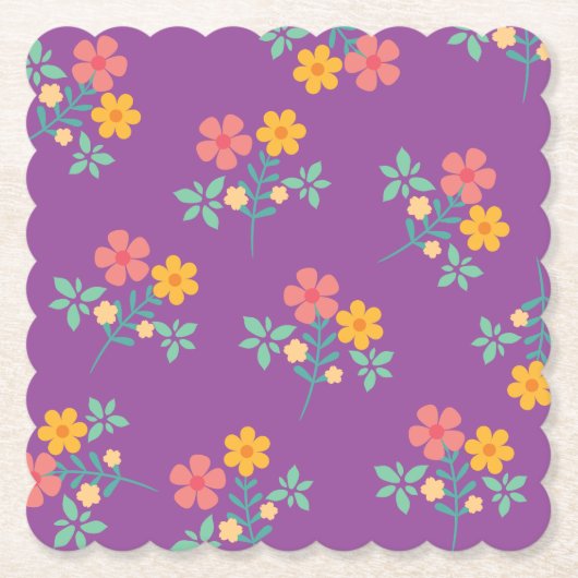 Retro Daisy Bouquet Pattern in Paars Kartonnen Onderzetters (Voorkant)