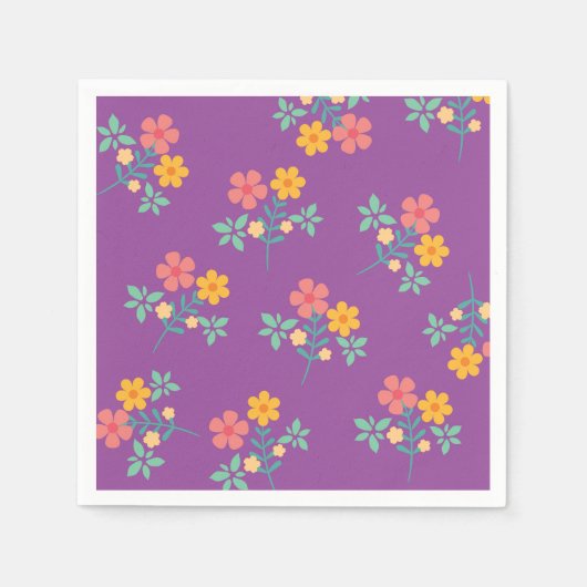 Retro Daisy Bouquet Pattern in Paars Servet (Voorkant)