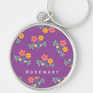 Retro Daisy Bouquet Pattern in Paars Sleutelhanger