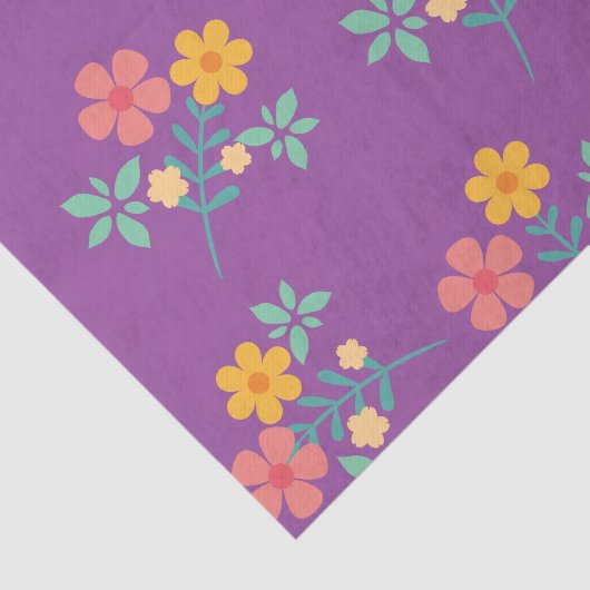 Retro Daisy Bouquet Pattern in Paars Tissuepapier (Detail)