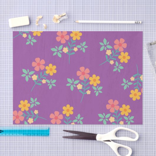Retro Daisy Bouquet Pattern in Paars Tissuepapier (Craft)