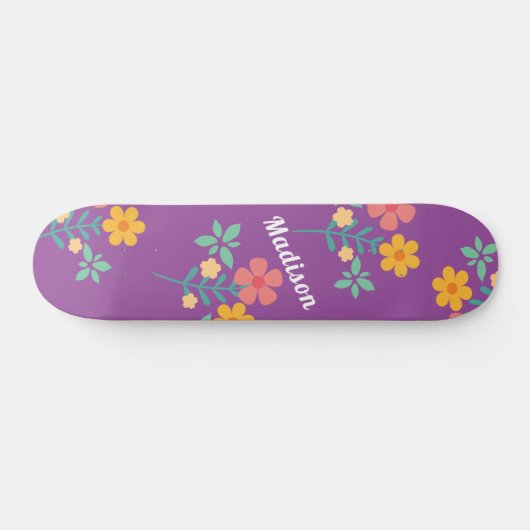 Retro Daisy Bouquet Pattern in Paarse skateboard (Horizontaal)
