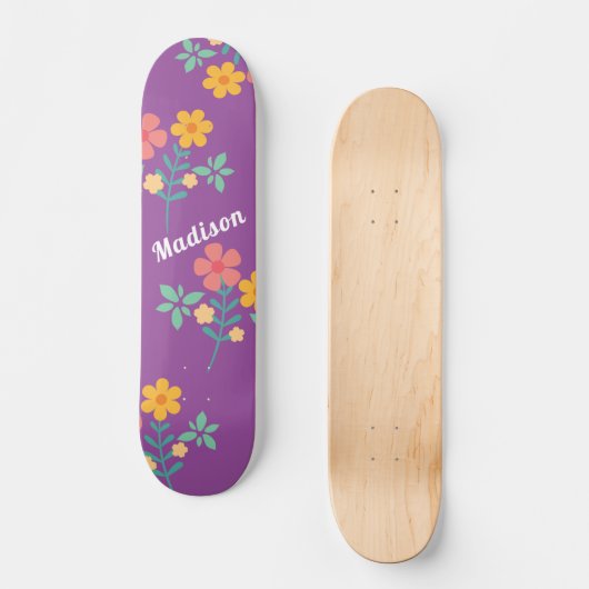 Retro Daisy Bouquet Pattern in Paarse skateboard (Voorkant)