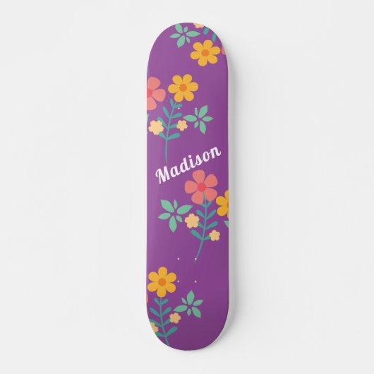 Retro Daisy Bouquet Pattern in Paarse skateboard (Voorkant)