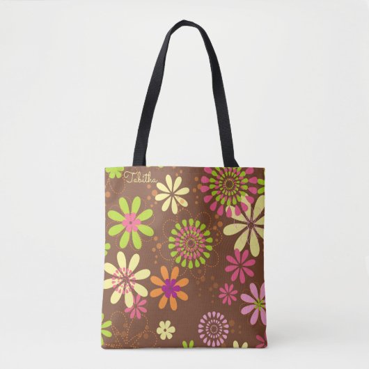Retro Daisy Brown Canvas tas (Voorkant)