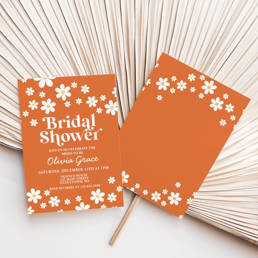 Retro Daisy Burnt Oranje Bridal Shower Invitation Kaart