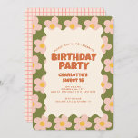 Retro Daisy Checker Sweet 16 verjaardagsfeestje Kaart<br><div class="desc">Retro Daisy Checker Sweet 16 verjaardagsfeestje</div>