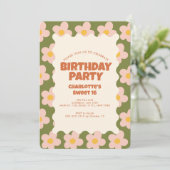 Retro Daisy Checker Sweet 16 verjaardagsfeestje Kaart (Staand voorkant)