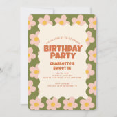 Retro Daisy Checker Sweet 16 verjaardagsfeestje Kaart (Voorkant)