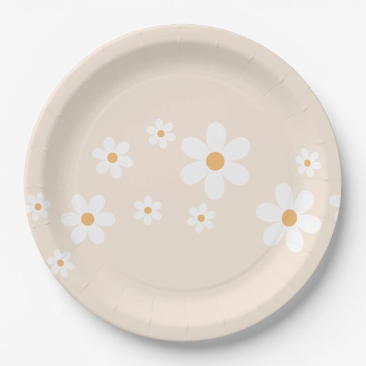 Retro Daisy crème tan Bord Floral Paper (Voorkant)