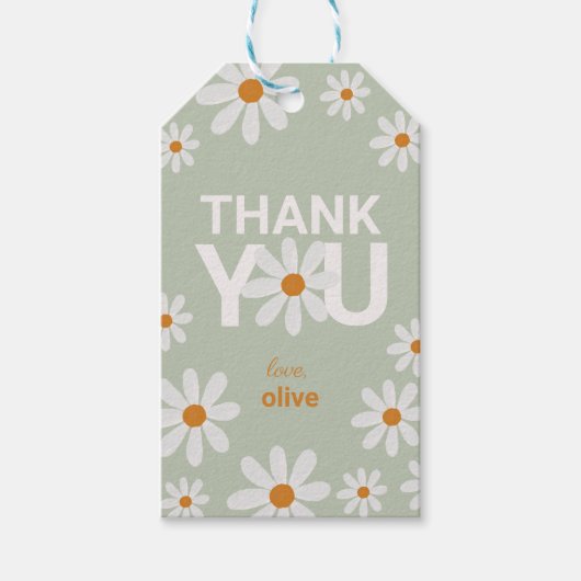 Retro Daisy Dank je wel voor tag Cadeaulabel (Voorkant)