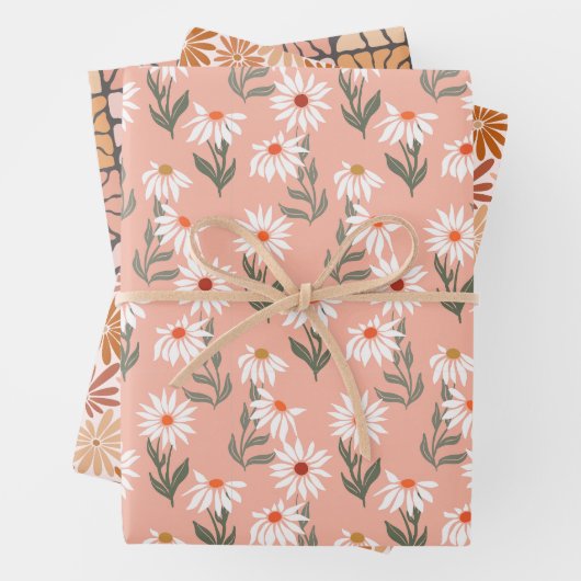 Retro Daisy Delight Inpakpapier Vel (In situ)
