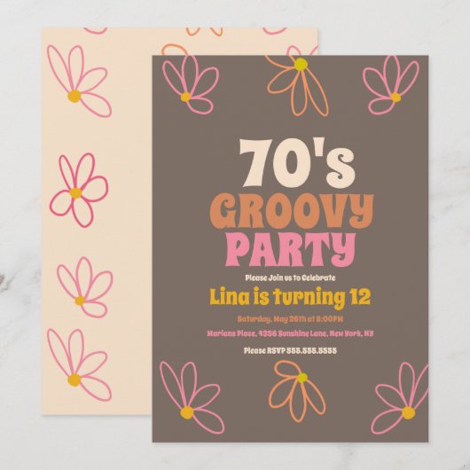 Retro Daisy Doodle Groovy Bohemian Birthday Kaart (Voorkant / Achterkant)