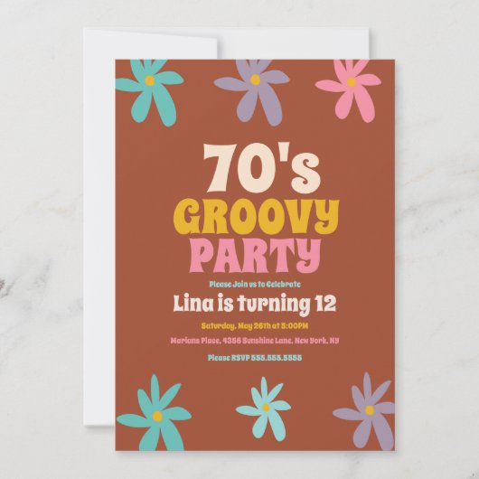 Retro Daisy Doodle Groovy Flowers Birthday Party Kaart (Voorkant)