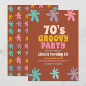 Retro Daisy Doodle Groovy Flowers Birthday Party Kaart (Voorkant / Achterkant)