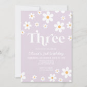 Retro Daisy DRIE Bloemen 3e Verjaardag Uitnodiging (Voorkant)