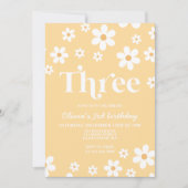 Retro Daisy DRIE Bloemen 3e Verjaardag Uitnodiging (Voorkant)