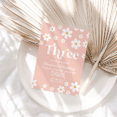 Retro Daisy DRIE Bloemen 3e Verjaardag Uitnodiging