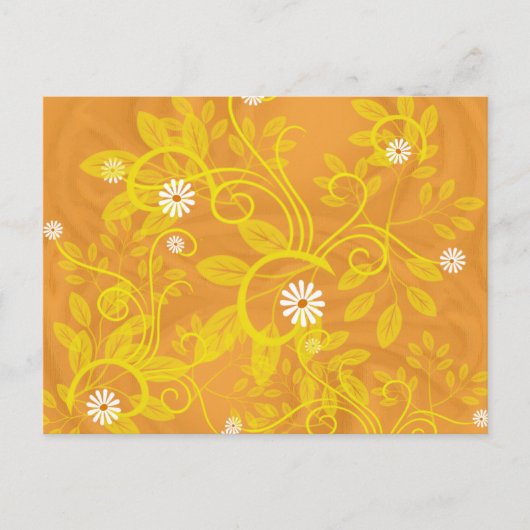 Retro Daisy en gele Filigree over Sinaasappel Briefkaart (Voorkant)