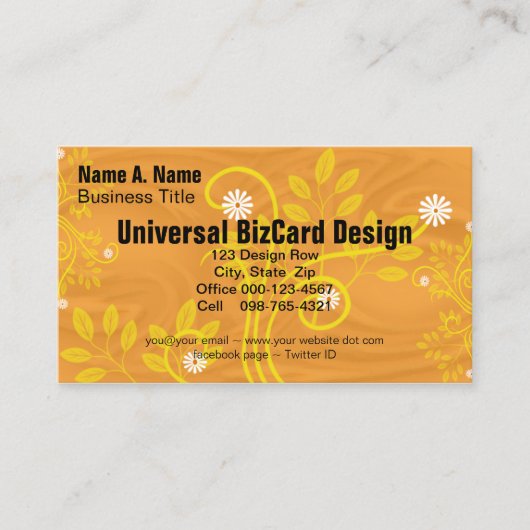 Retro Daisy en gele Filigree over Sinaasappel Visitekaartje (Voorkant)