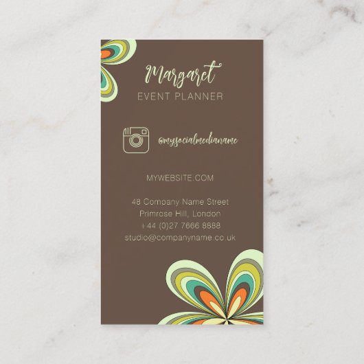 Retro Daisy Event Planner Groovy 70s Hippie Flower Visitekaartje (Achterkant)