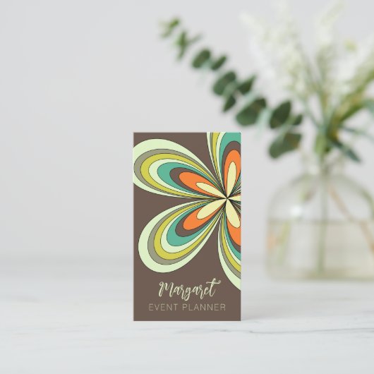 Retro Daisy Event Planner Groovy 70s Hippie Flower Visitekaartje (Staand voorkant)