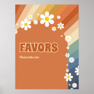 Retro  Daisy Favors Rainbow Daisy Poster
