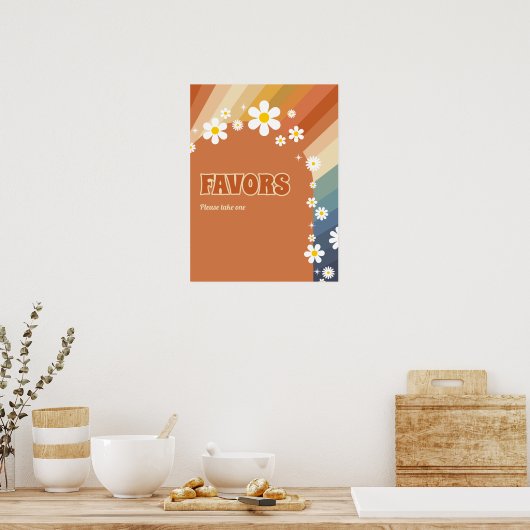 Retro  Daisy Favors Rainbow Daisy Poster (Keuken)